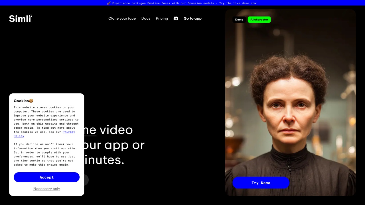 Simli official homepage preview